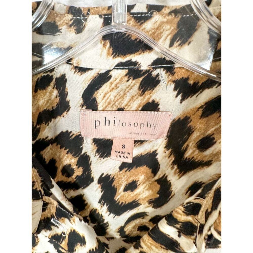 Philosophy Womens Leopard Print Collared Button-Up Blouse Brown Black Size Small - Picture 5 of 12